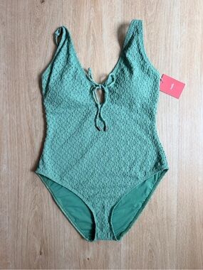 Andie Textured Eyelet Green One-Piece Swimsuit Medium